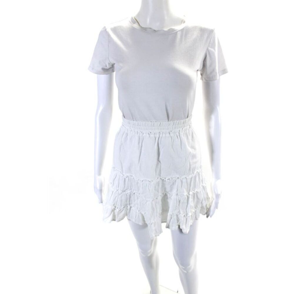 Sunny Womens Elastic Waistband Knee Length A Line Skirt White Cotton Size 2